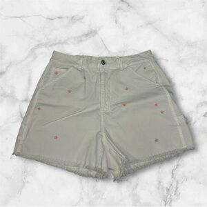 American Eagle Cream Jean Shorts with Floral Detail